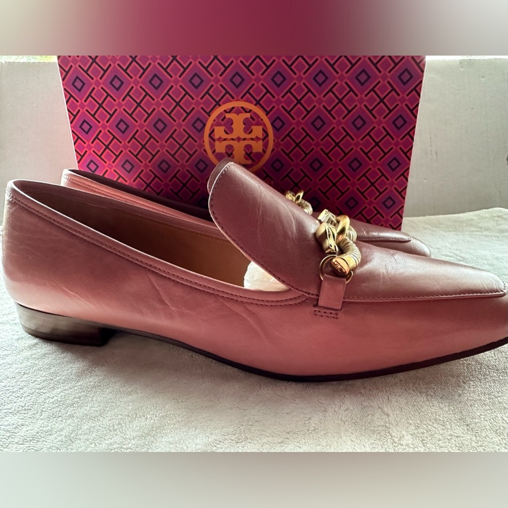 Tory Burch Pink Leather Chain Loafers